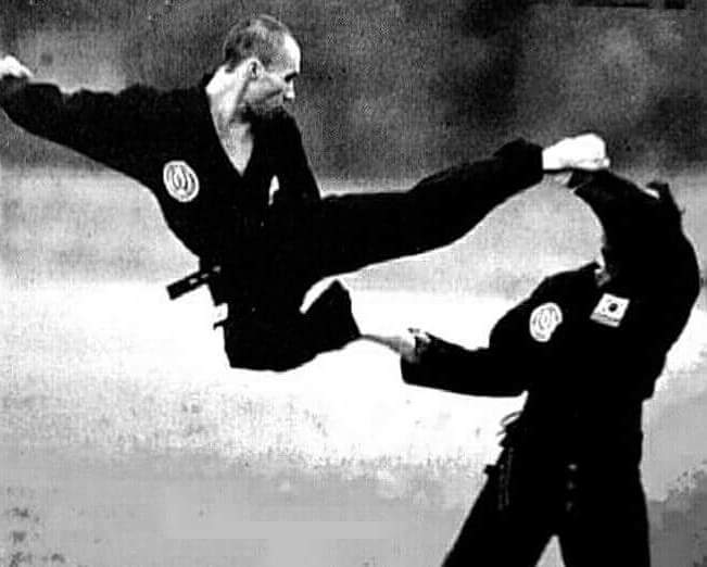 Old photo of Taekwondo flying kick by Philippe Pinerd